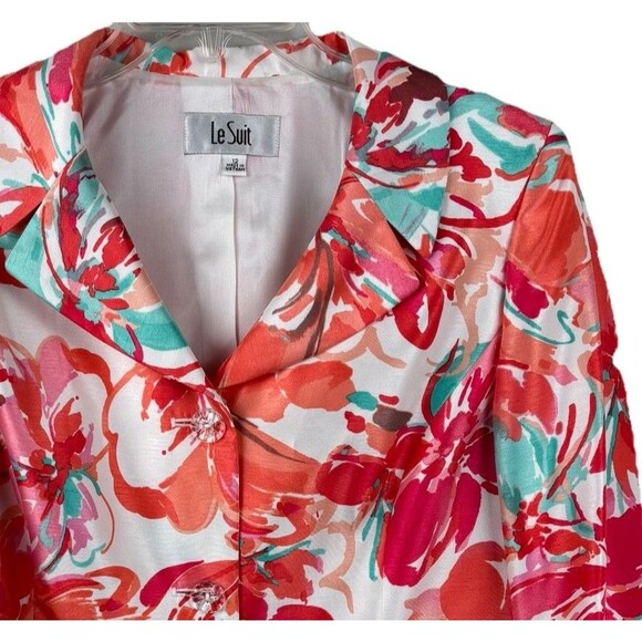 Le Suit Jackets & Blazers - Le Suit Blazer Jacket Womens 12 Multicolor Floral Pink Print Button Preppy